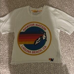 Aviator Nation Womens White Tee with Rainbow Graphic